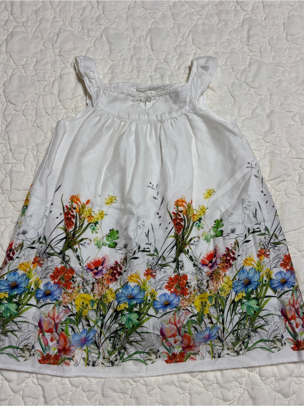 White Floral Border Sundress Infant Girl 9-12 Months